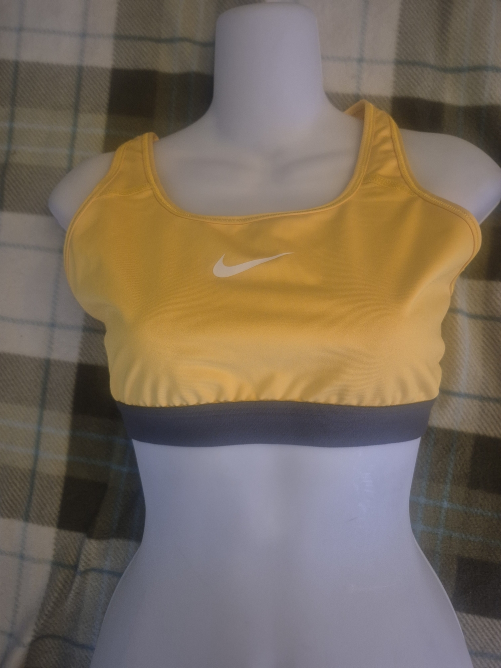 Nike Women's Yellow Sports Bra with Gray Band